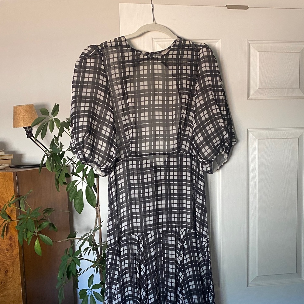 ASOS black and white checkered puff sleeve dress